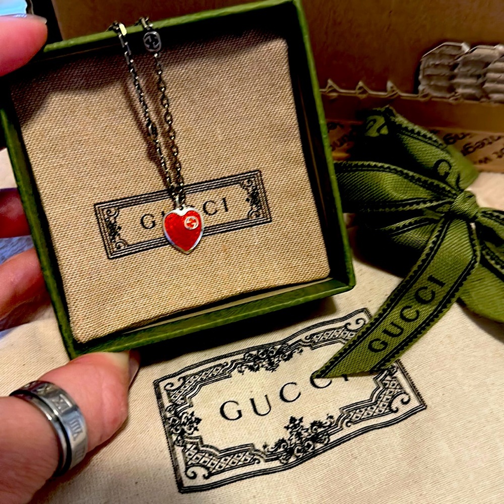 GUCCI Red Heart Necklace, Interlocking G